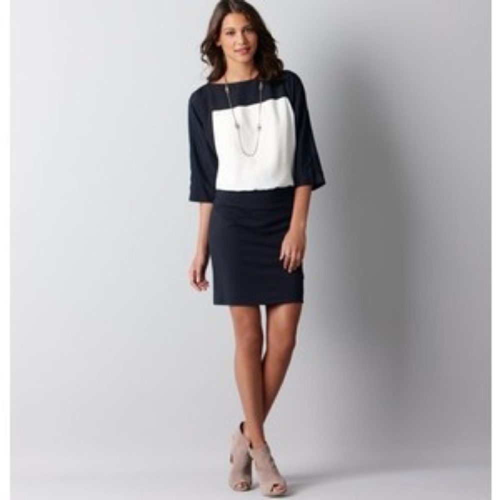 LOFT boatneck Navy/white colorblock dress Size 2